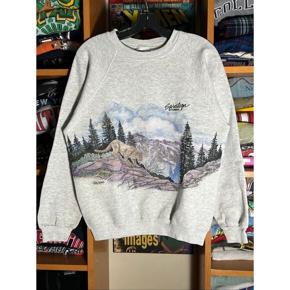 Vintage 90s San Segal Mountain Lion AOP Sweater - Picture 1 of 7